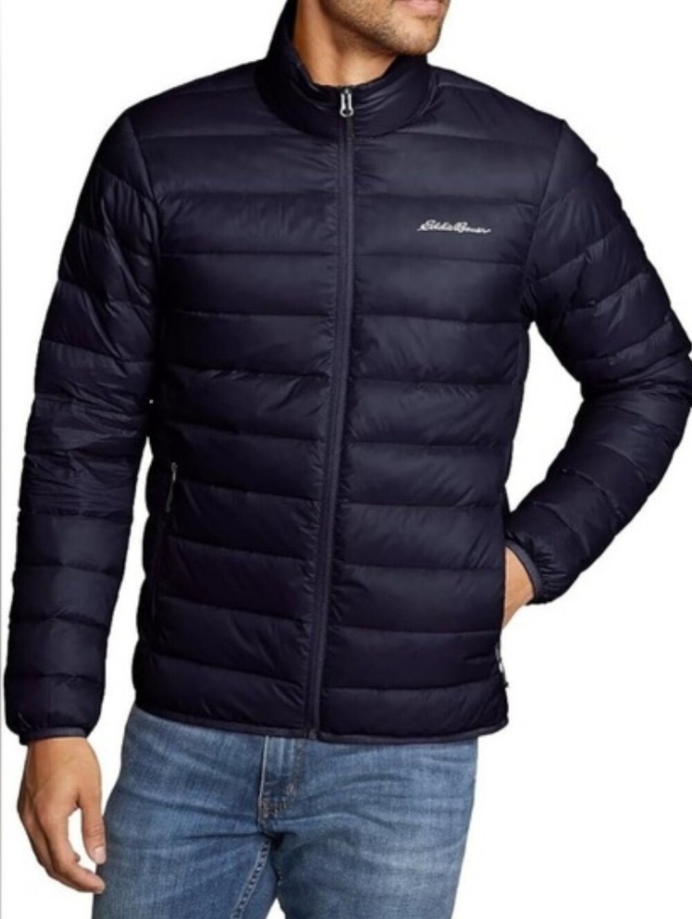Eddie Bauer EB650 Down Puffer Jacket Navy Blue Full Zip Quilted Men's Medium